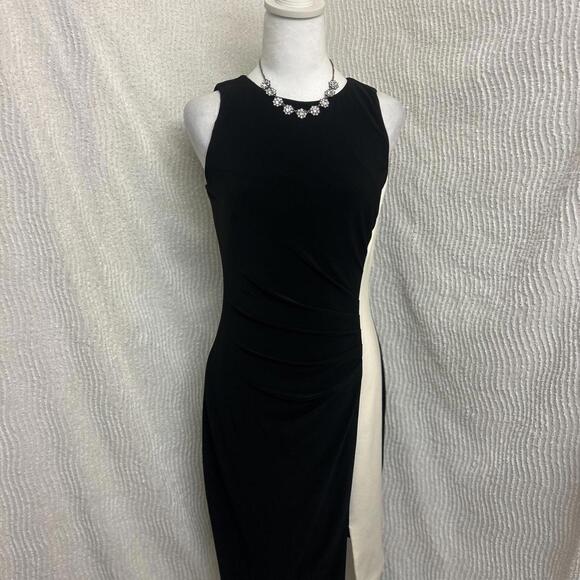 Lauren Ralph Lauren Dresses & Skirts - Lauren Ralph Lauren Black Cocktail Dress Size 6 White Panel Cinched Slinky Knee